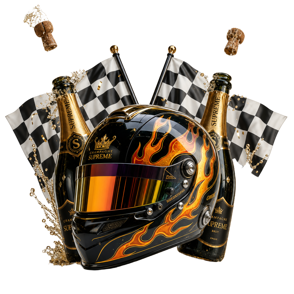JGA Racing Helm mit Brautschleier und Champagner – Road Stop Racing Center Wuppertal